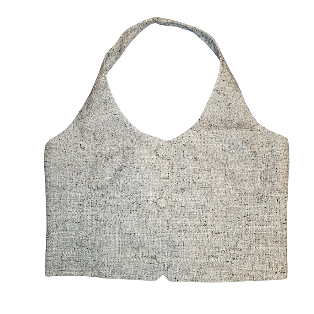 NWT Avec Les Filles Gray Tweed Halter Top Size M - Picture 3 of 9